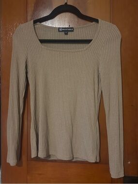 Wantable Women's Ribbed Square Neck Long Sleeve Top - Tan